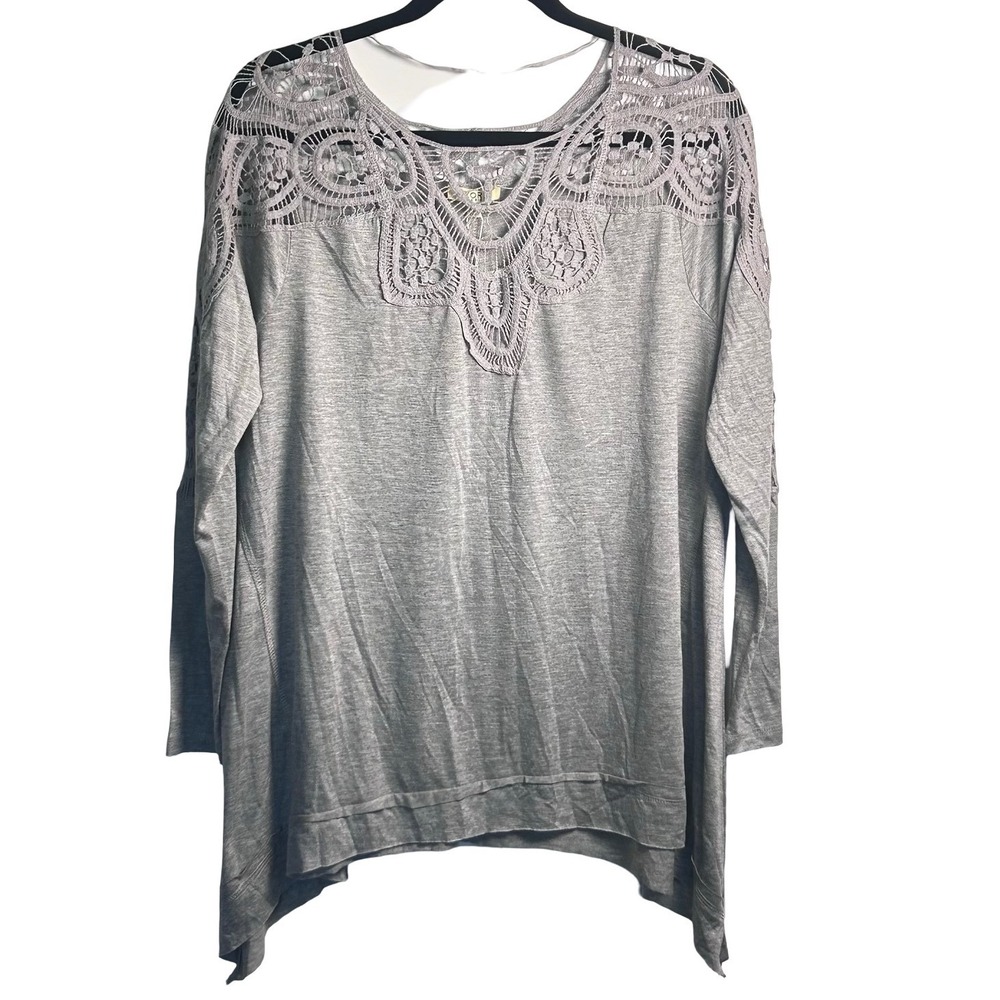 Kori America Crochet Lace Yoke‎ Long Sleeve Tunic Size Small Boho Coastal